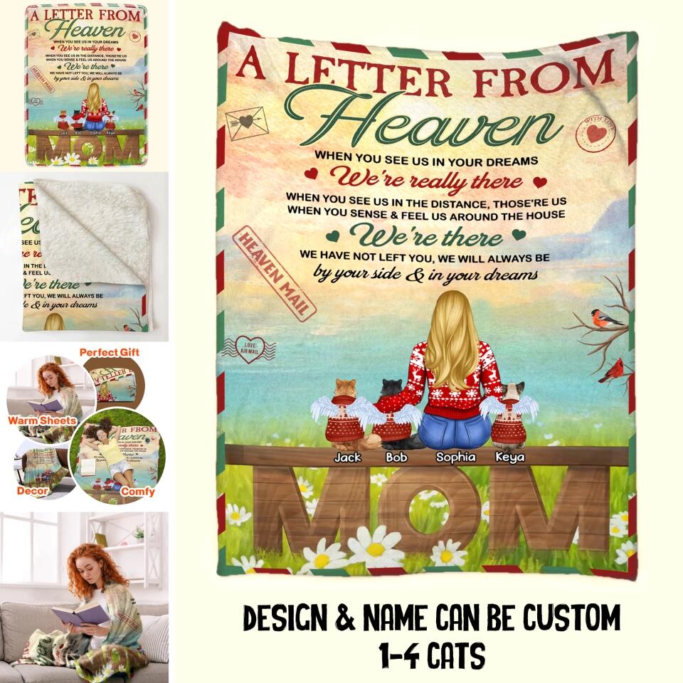 Personalized A Letter From Heaven When You See Us In Your Dreams We're Really There Cat Mom Quilt Blanket Printed PNHQ2812