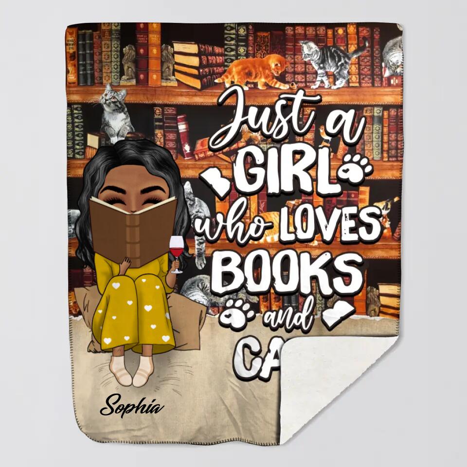 Personalized Just A Girl Who Loves Books And Cats Quilt Blanket Printed QTHQ3012