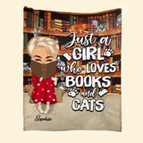 Personalized Just A Girl Who Loves Books And Cats Quilt Blanket Printed QTHQ3012
