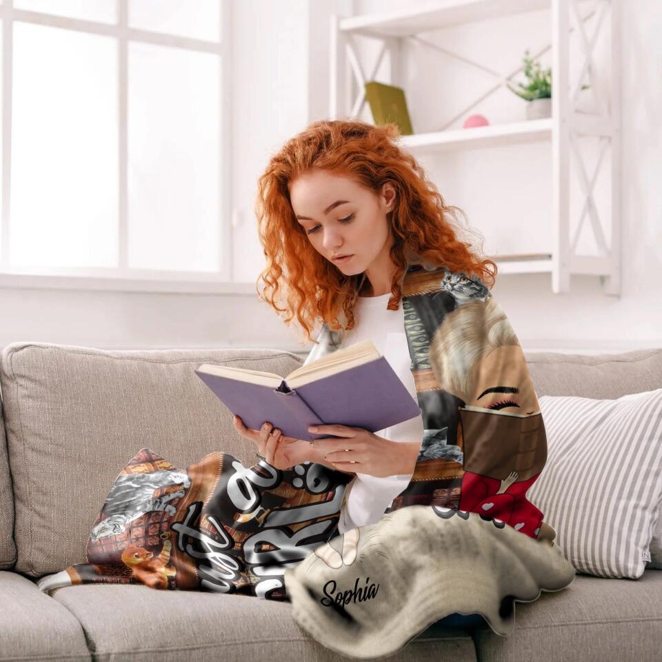 Personalized Just A Girl Who Loves Books And Cats Quilt Blanket Printed QTHQ3012