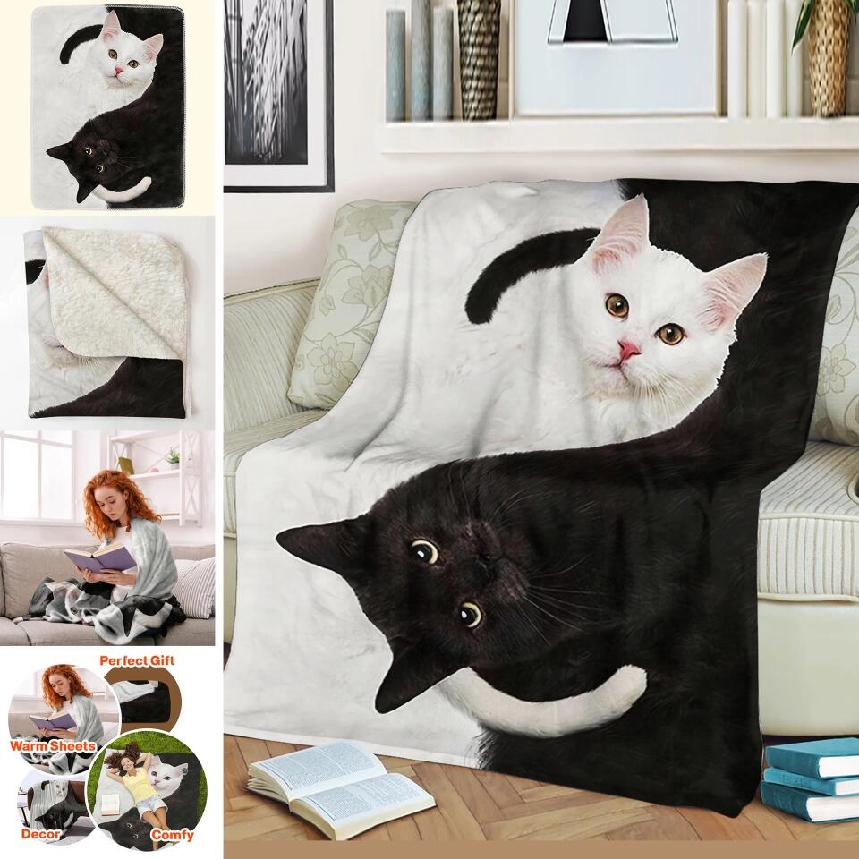 Personalized Black And White Cat Cat Lovers Quilt Blanket Printed 22DEC-HQ30