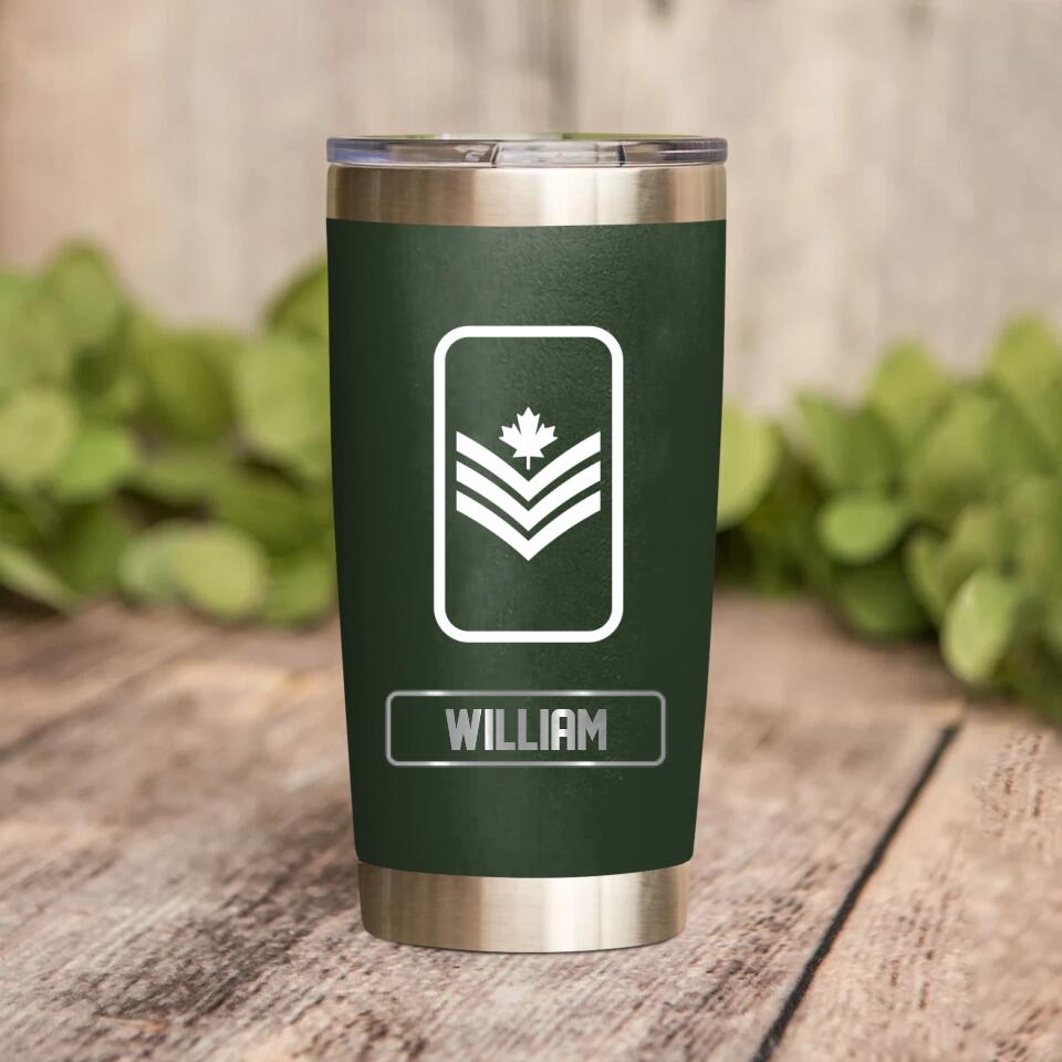 Personalized Canadian Veteran/Soldier Rank Camo Tumbler Printed 22DEC-DT30