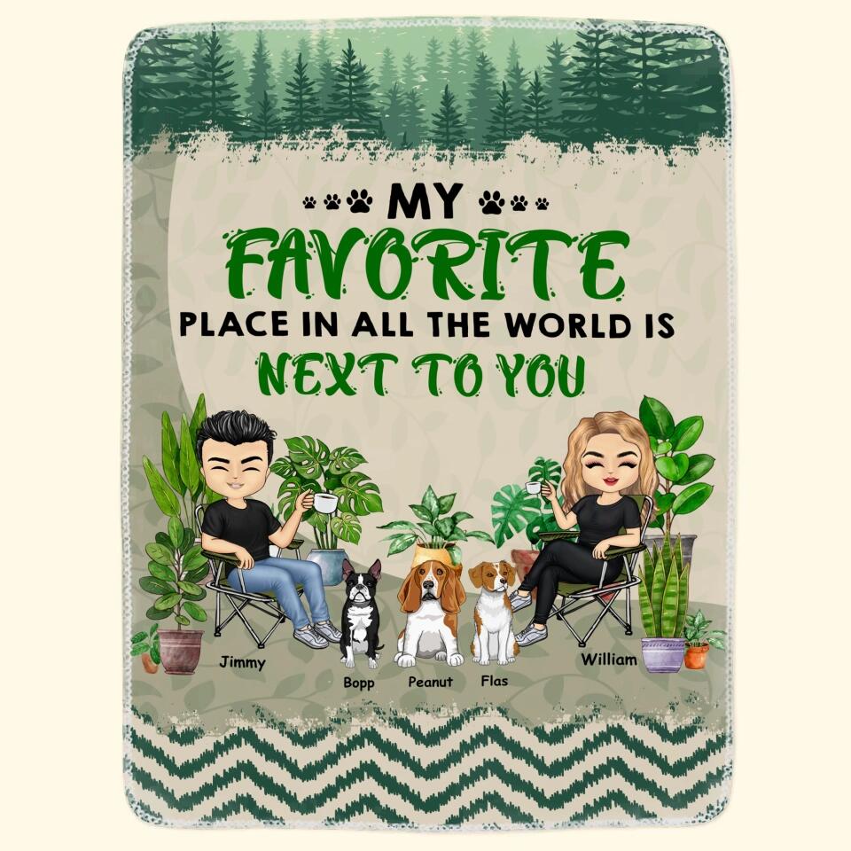 Personalized My Favorite Place In All The World 
Is Next To You Couple & Dogs Quilt Blanket Printed PNHQ0301