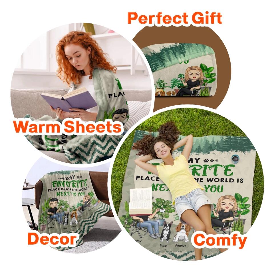 Personalized My Favorite Place In All The World 
Is Next To You Couple & Dogs Quilt Blanket Printed PNHQ0301