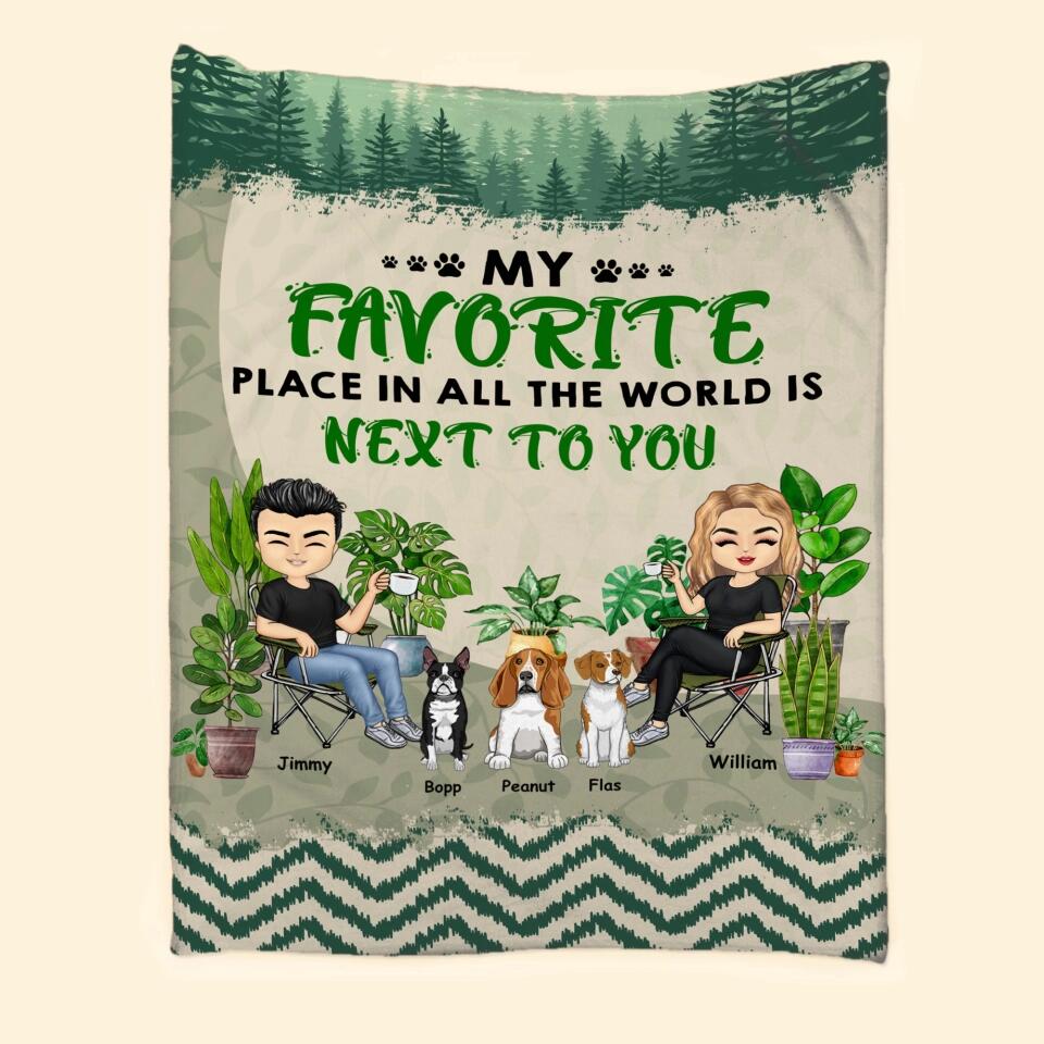 Personalized My Favorite Place In All The World 
Is Next To You Couple & Dogs Quilt Blanket Printed PNHQ0301