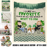 Personalized My Favorite Place In All The World 
Is Next To You Couple & Dogs Quilt Blanket Printed PNHQ0301