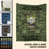 Personalized I Was A Soldier I Am A Soldier Canadian Soldier/Veteran Rank Camo Quilt Blanket Printed QTDT0301