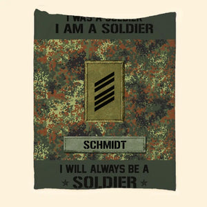 Personalized I Was A Soldier I Am A Soldier German Soldier/Veteran Rank Camo Quilt Blanket Printed QTDT0301