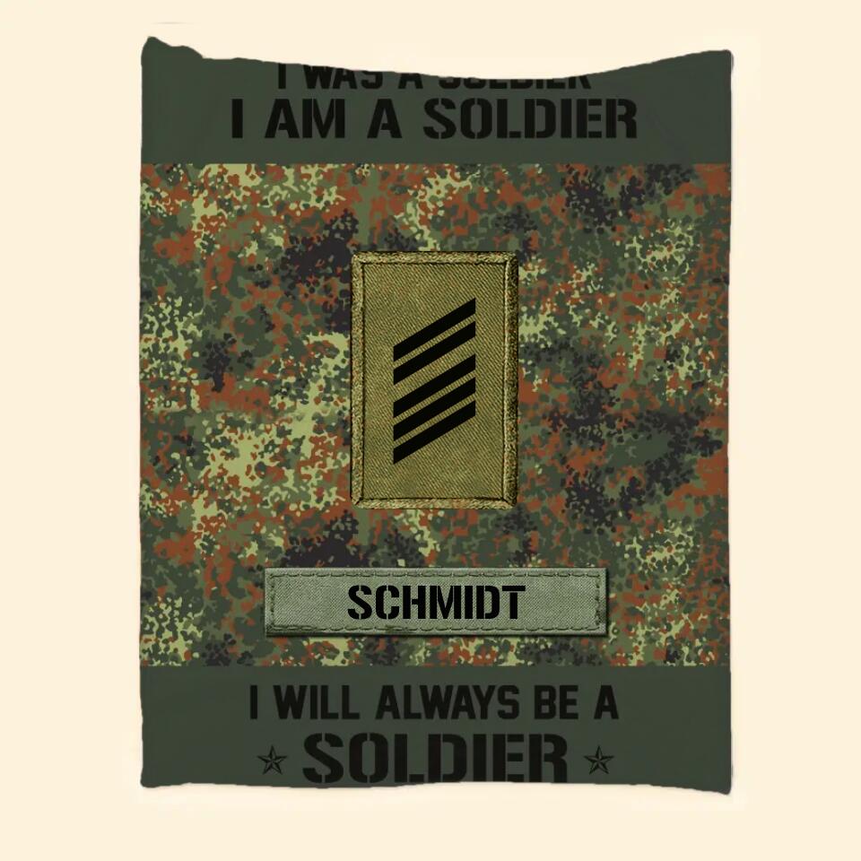 Personalized I Was A Soldier I Am A Soldier German Soldier/Veteran Rank Camo Quilt Blanket Printed QTDT0301