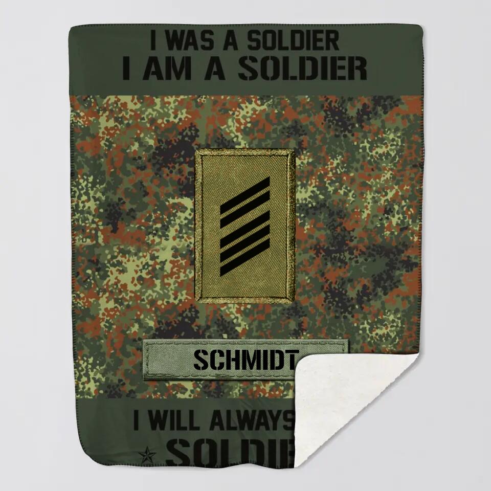 Personalized I Was A Soldier I Am A Soldier German Soldier/Veteran Rank Camo Quilt Blanket Printed QTDT0301