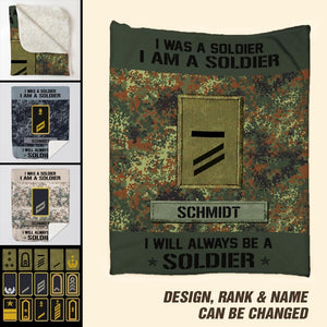 Personalized I Was A Soldier I Am A Soldier German Soldier/Veteran Rank Camo Quilt Blanket Printed QTDT0301