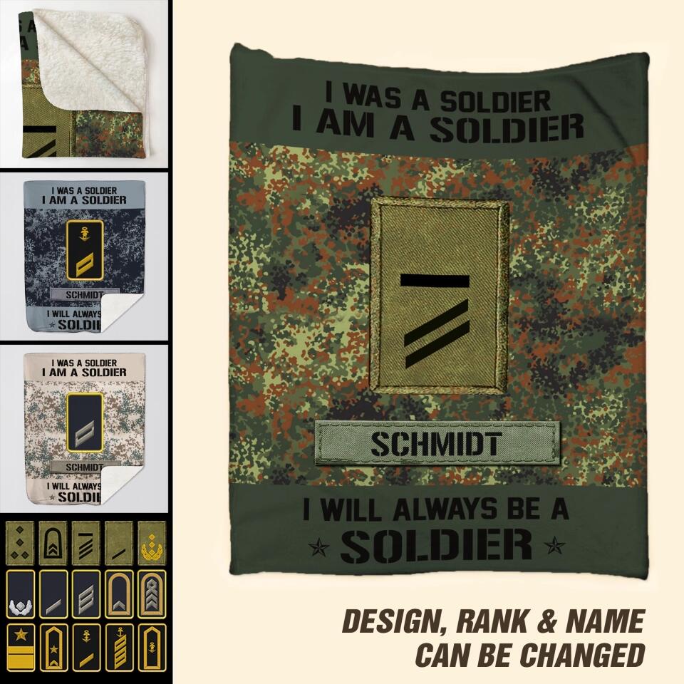 Personalized I Was A Soldier I Am A Soldier German Soldier/Veteran Rank Camo Quilt Blanket Printed QTDT0301