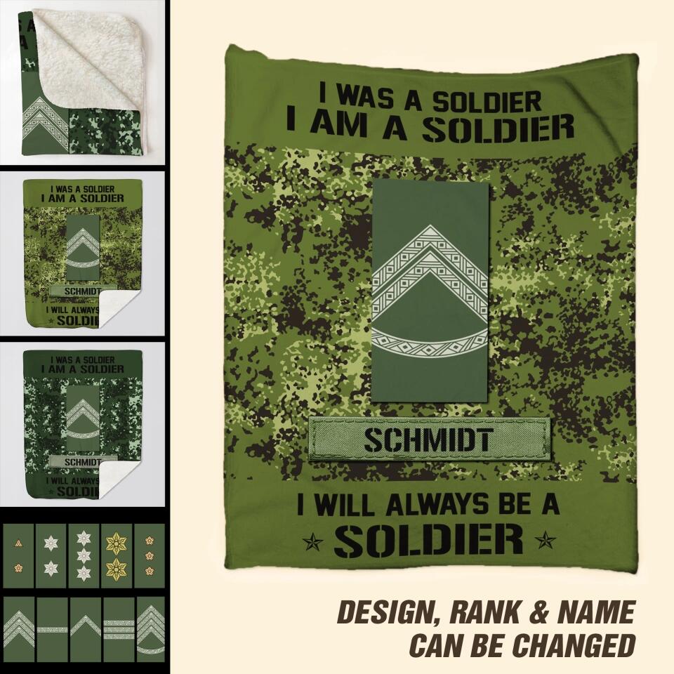 Personalized I Was A Soldier I Am A Soldier Danish Soldier/Veteran Rank Camo Quilt Blanket Printed QTDT0301