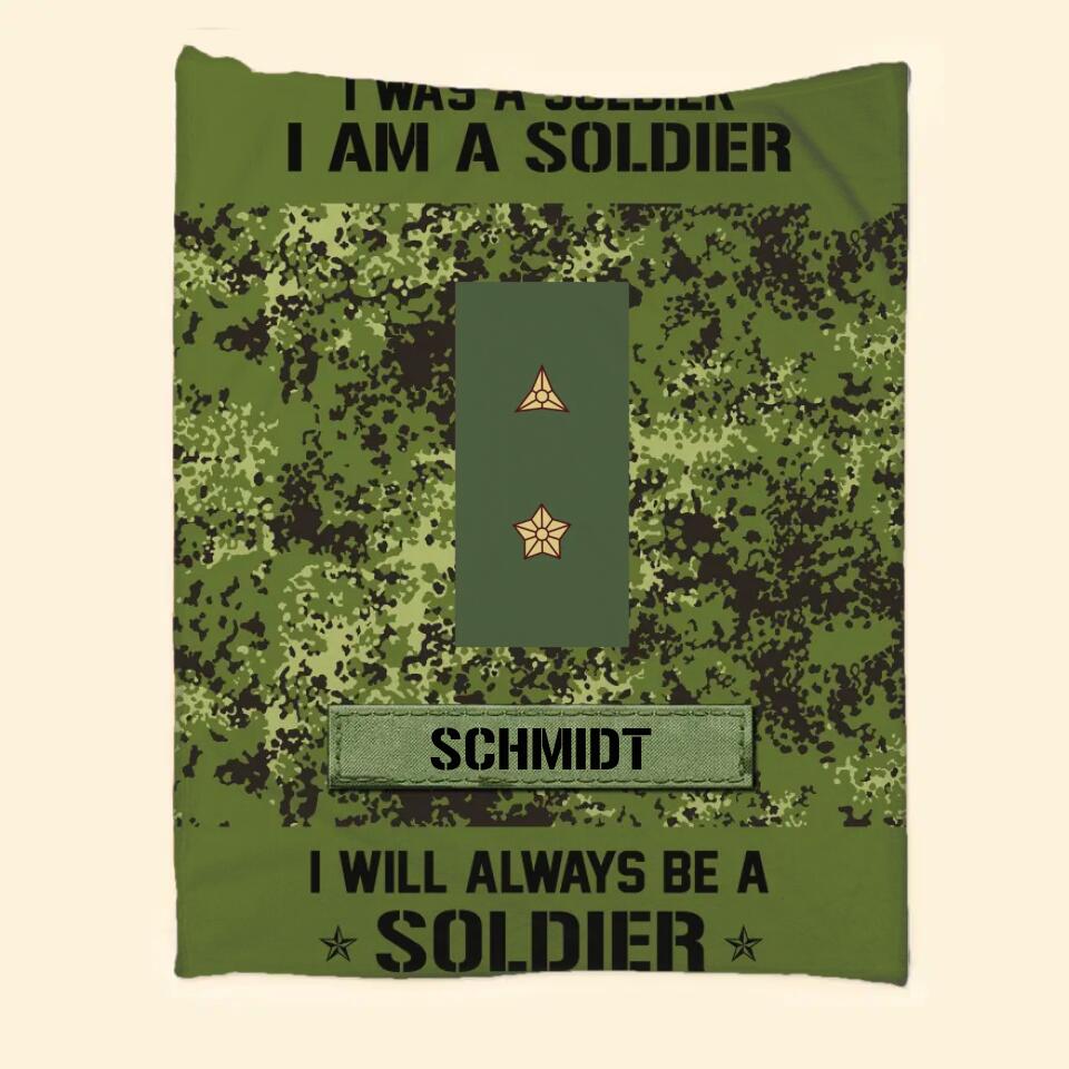 Personalized I Was A Soldier I Am A Soldier Danish Soldier/Veteran Rank Camo Quilt Blanket Printed QTDT0301