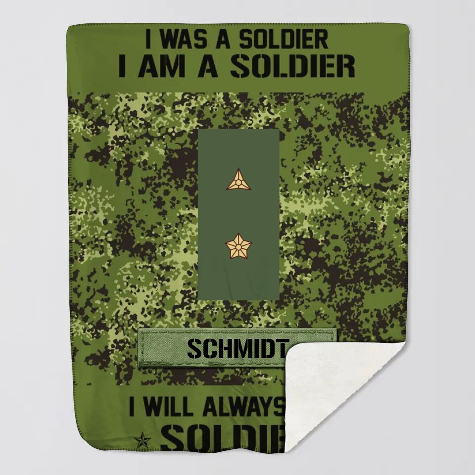 Personalized I Was A Soldier I Am A Soldier Danish Soldier/Veteran Rank Camo Quilt Blanket Printed QTDT0301