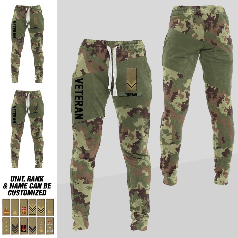 Personalized Italian Veteran/ Solider Rank Camo Printed 3D Sweatpants QTDT0401