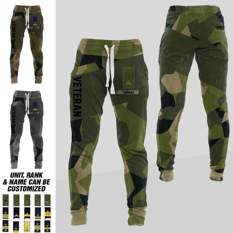 Personalized Sweden Veteran/ Solider Rank Camo Printed 3D Sweatpants QTDT0401