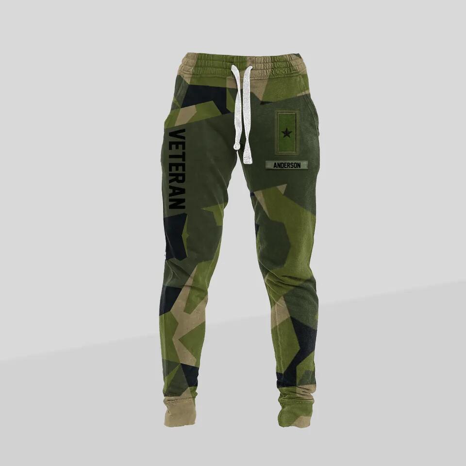 Personalized Sweden Veteran/ Solider Rank Camo Printed 3D Sweatpants QTDT0401