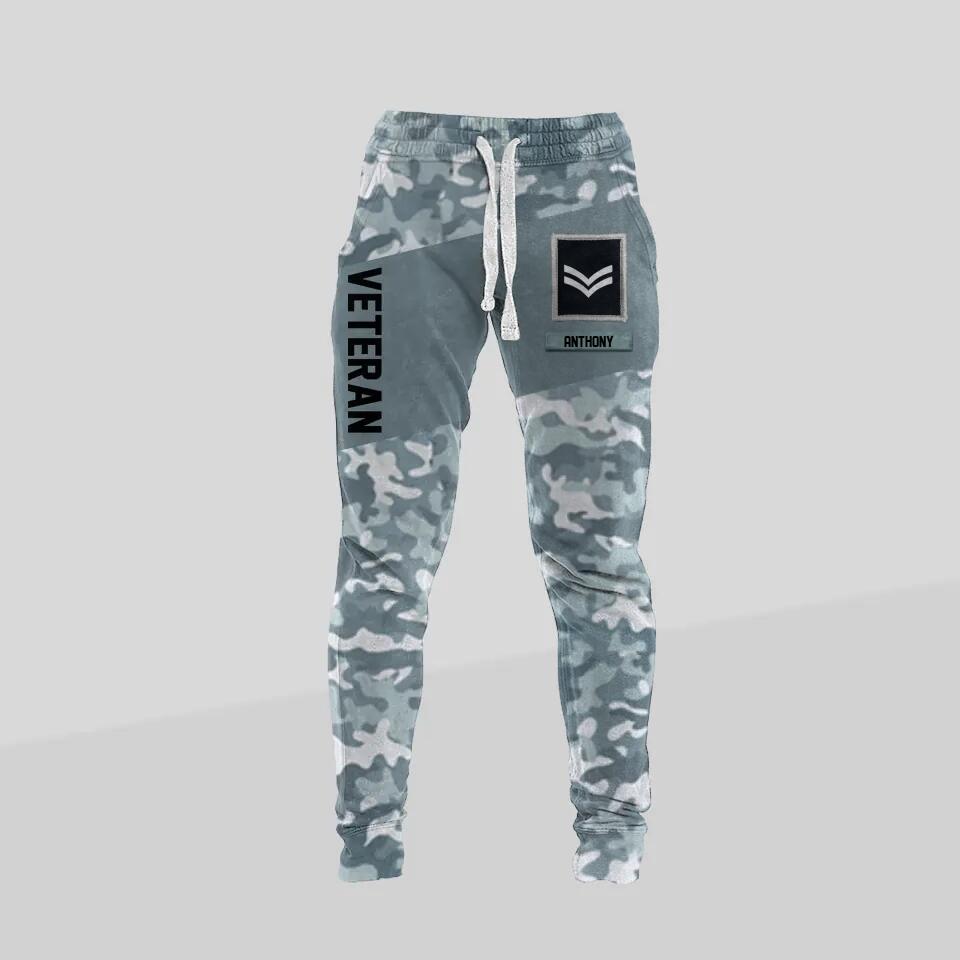 Personalized UK Veteran/ Solider Rank Camo Printed 3D Sweatpants QTDT0401
