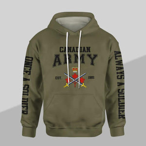 Personalized Canadian Solider/ Veteran One A Soldier Always A Soldier Unit Logo Hoodie 3D Printed QTDT0401