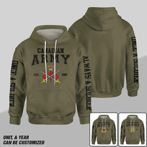 Personalized Canadian Solider/ Veteran One A Soldier Always A Soldier Unit Logo Hoodie 3D Printed QTDT0401