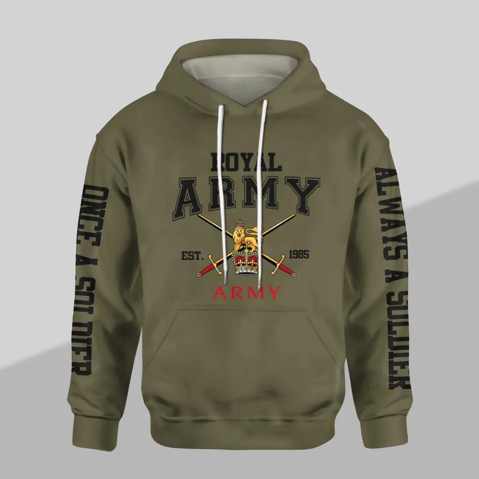 Personalized UK Solider/ Veteran One A Soldier Always A Soldier Unit Logo Hoodie 3D Printed QTDT0401