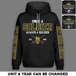 Personalized UK Solider/ Veteran One A Soldier Always A Soldier Unit Logo Hoodie 3D Printed QTHQ0501
