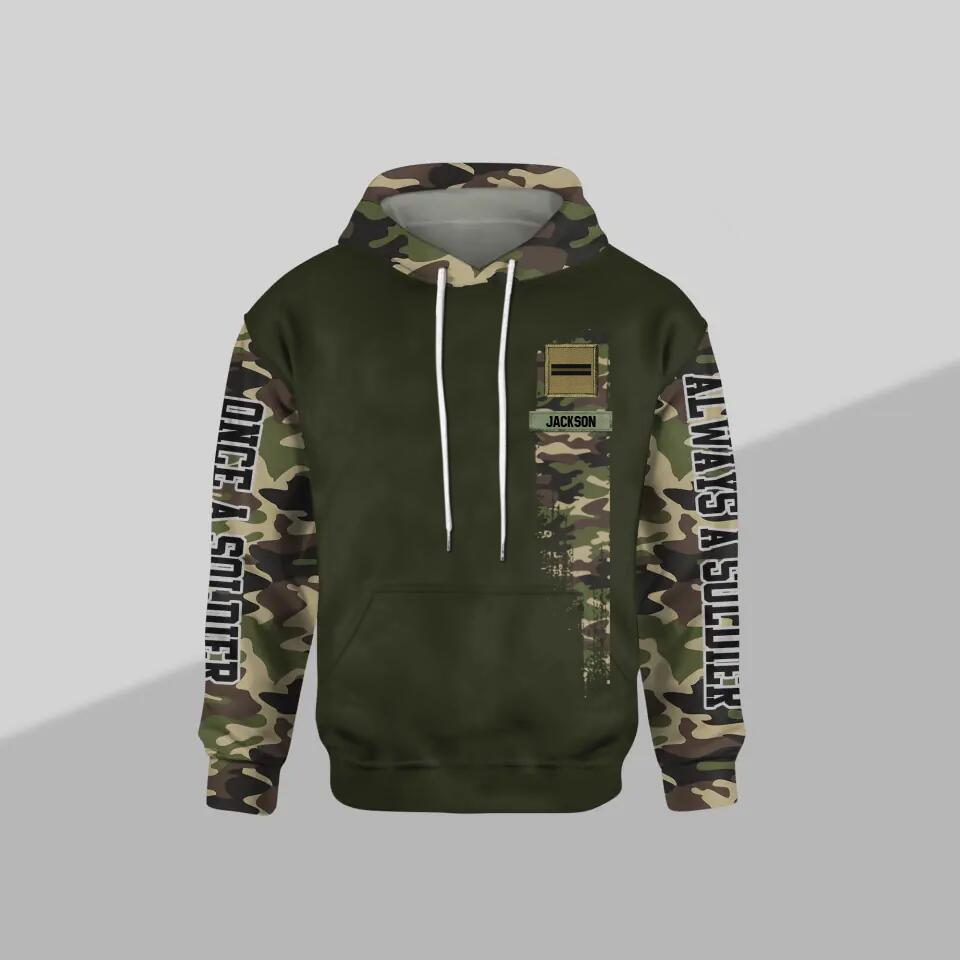 Personalized French Solider/ Veteran One A Soldier Always A Soldier Rank Camo Hoodie 3D Printed QTDT0601