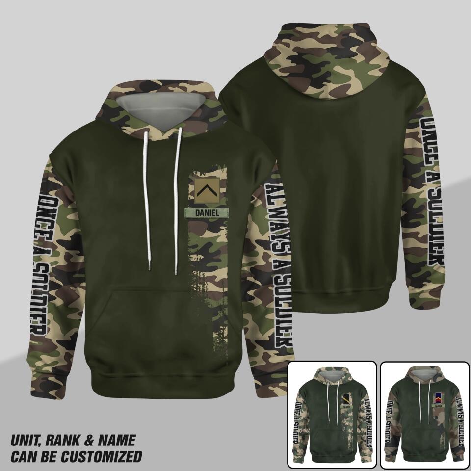 Personalized French Solider/ Veteran One A Soldier Always A Soldier Rank Camo Hoodie 3D Printed QTDT0601