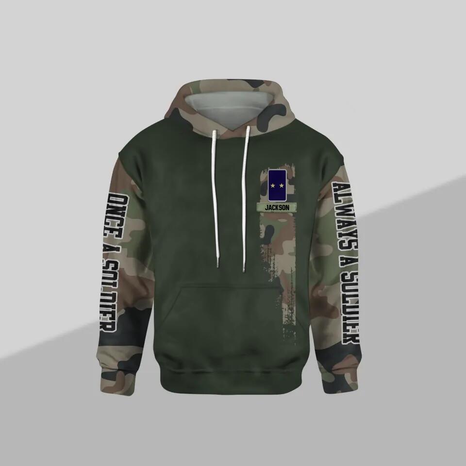 Personalized French Solider/ Veteran One A Soldier Always A Soldier Rank Camo Hoodie 3D Printed QTDT0601