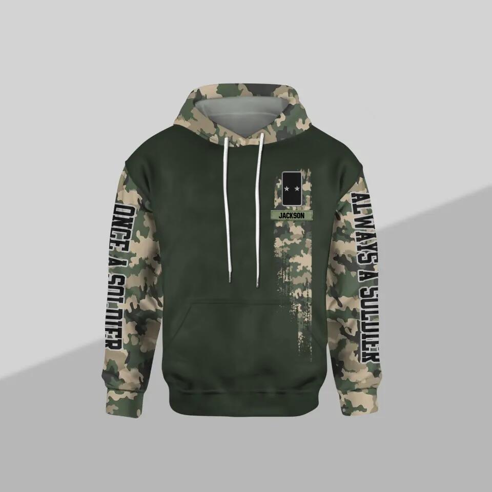 Personalized French Solider/ Veteran One A Soldier Always A Soldier Rank Camo Hoodie 3D Printed QTDT0601