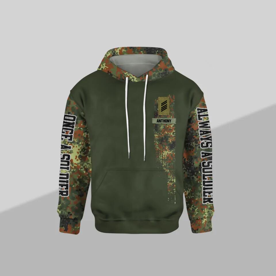 Personalized German Solider/ Veteran One A Soldier Always A Soldier Rank Camo Hoodie 3D Printed QTDT0601
