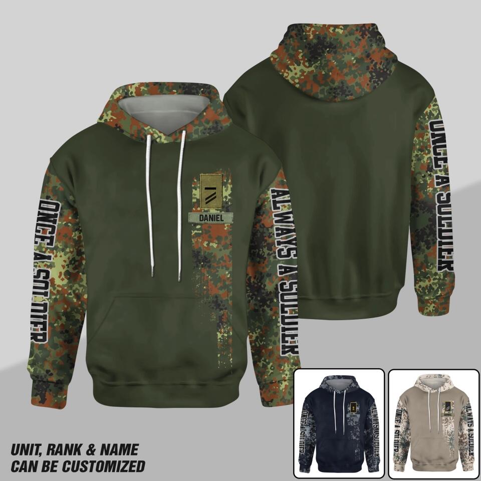Personalized German Solider/ Veteran One A Soldier Always A Soldier Rank Camo Hoodie 3D Printed QTDT0601