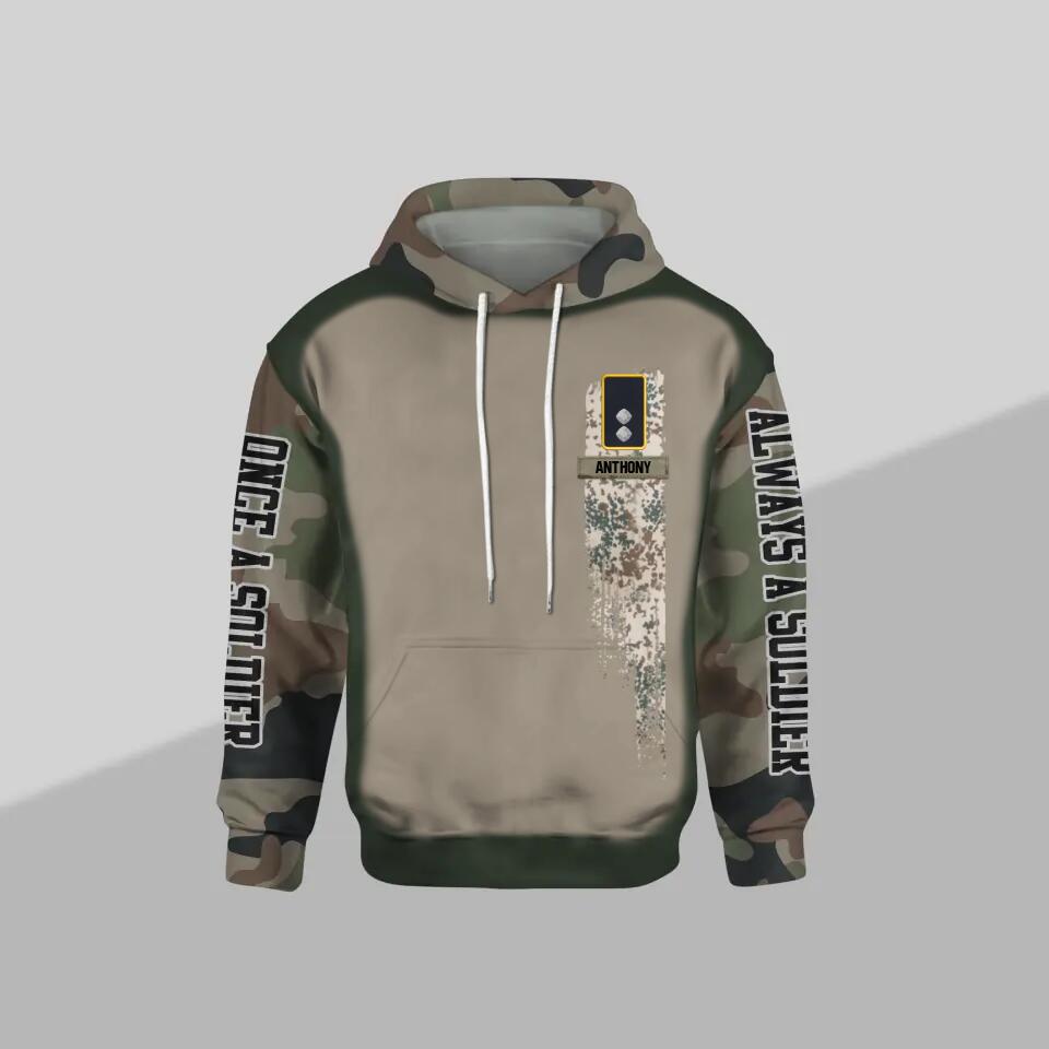 Personalized German Solider/ Veteran One A Soldier Always A Soldier Rank Camo Hoodie 3D Printed QTDT0601