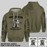 Personalized US Solider/ Veteran One A Soldier Always A Soldier Military Base Address Hoodie 3D Printed QTHQ0601