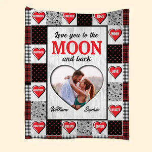 Personalized Your Own Image Love You To The Moon And Back Couple Quilt Blanket Printed PNHQ0601
