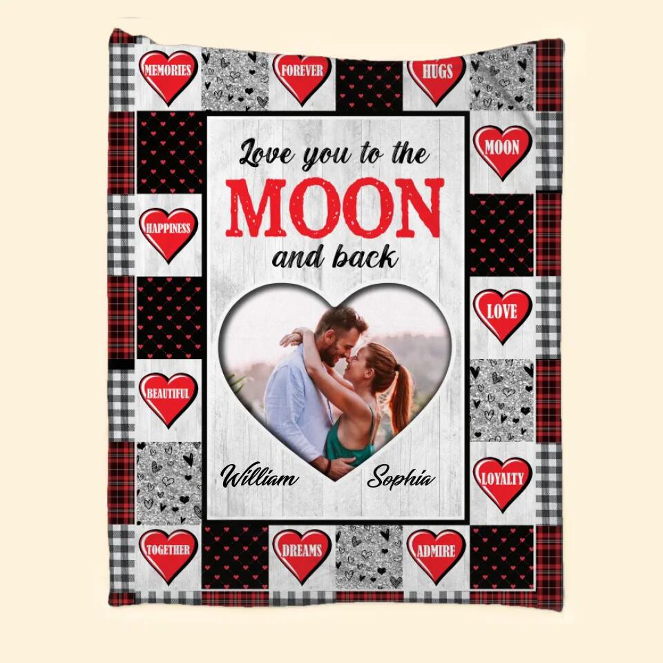 Personalized Your Own Image Love You To The Moon And Back Couple Quilt Blanket Printed PNHQ0601