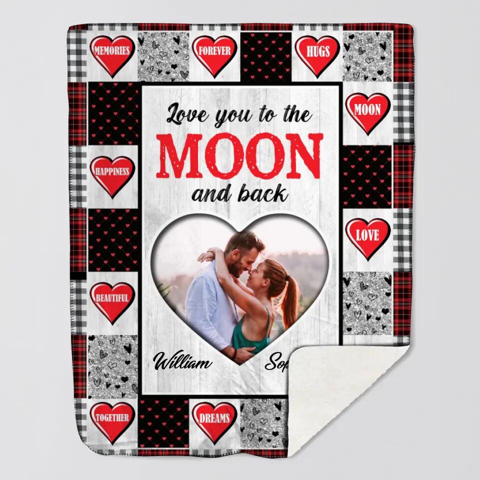 Personalized Your Own Image Love You To The Moon And Back Couple Quilt Blanket Printed PNHQ0601