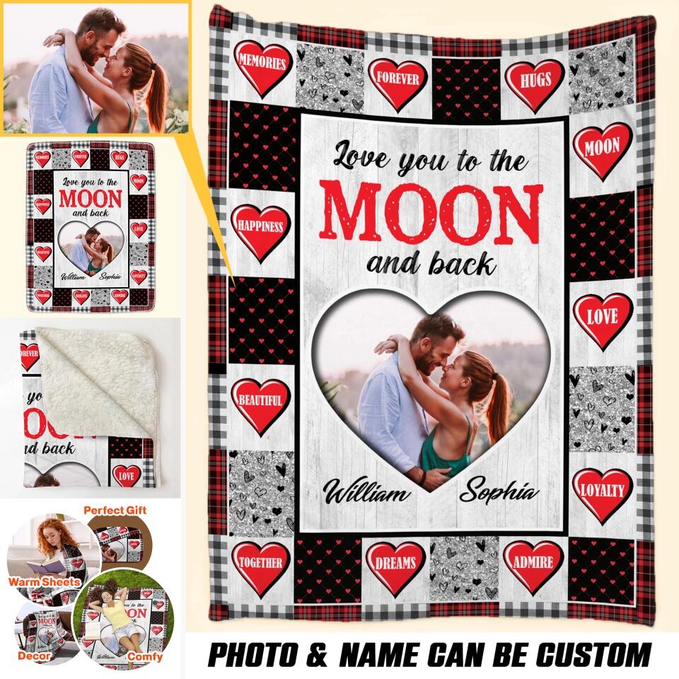 Personalized Your Own Image Love You To The Moon And Back Couple Quilt Blanket Printed PNHQ0601