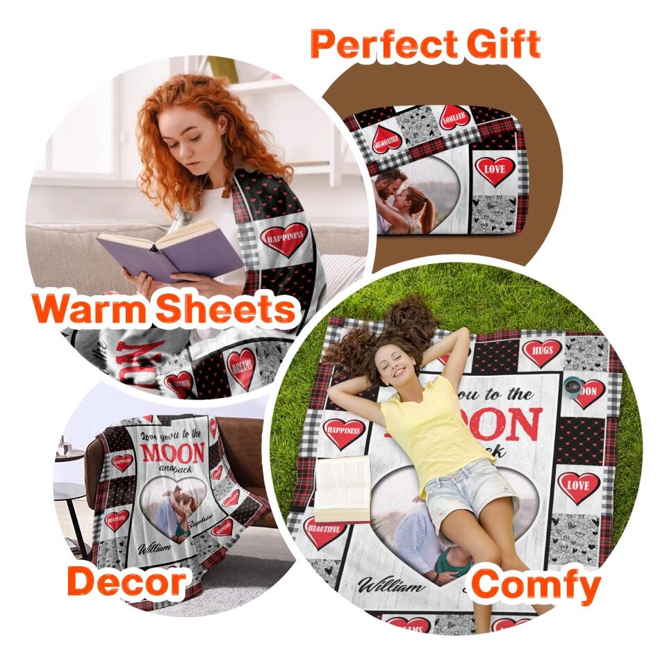 Personalized Your Own Image Love You To The Moon And Back Couple Quilt Blanket Printed PNHQ0601