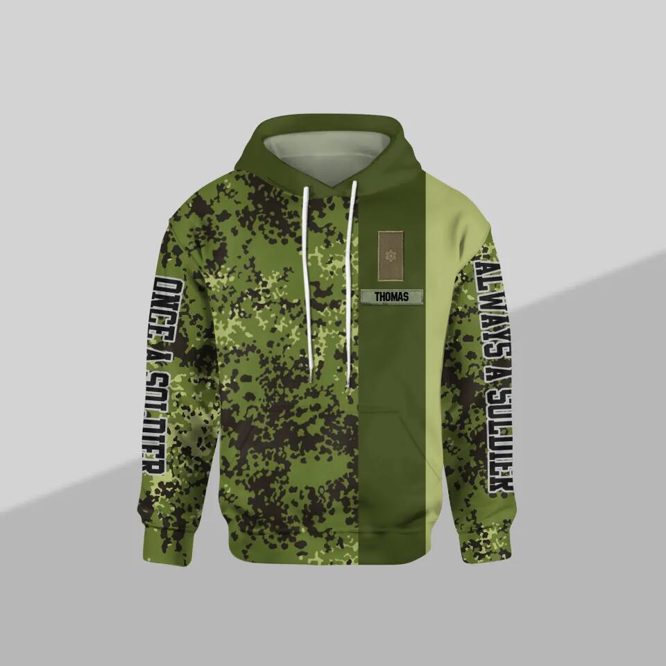 Personalized Danish Solider/ Veteran One A Soldier Always A Soldier Rank Camo Hoodie or Sweater 3D Printed QTDT0601