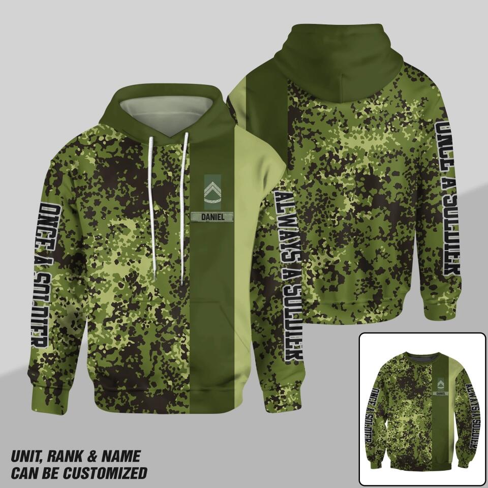 Personalized Danish Solider/ Veteran One A Soldier Always A Soldier Rank Camo Hoodie or Sweater 3D Printed QTDT0601