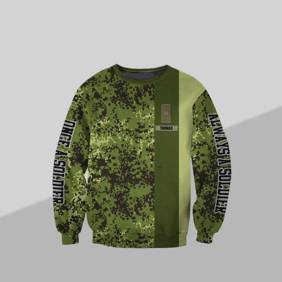 Personalized Danish Solider/ Veteran One A Soldier Always A Soldier Rank Camo Hoodie or Sweater 3D Printed QTDT0601