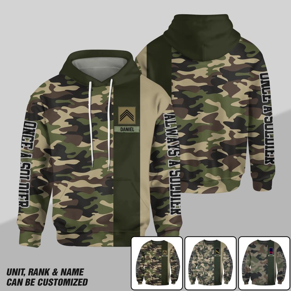 Personalized French Solider/ Veteran One A Soldier Always A Soldier Rank Camo Hoodie or Sweater 3D Printed QTDT0601