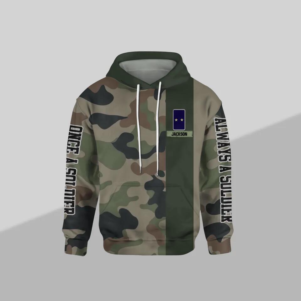 Personalized French Solider/ Veteran One A Soldier Always A Soldier Rank Camo Hoodie or Sweater 3D Printed QTDT0601