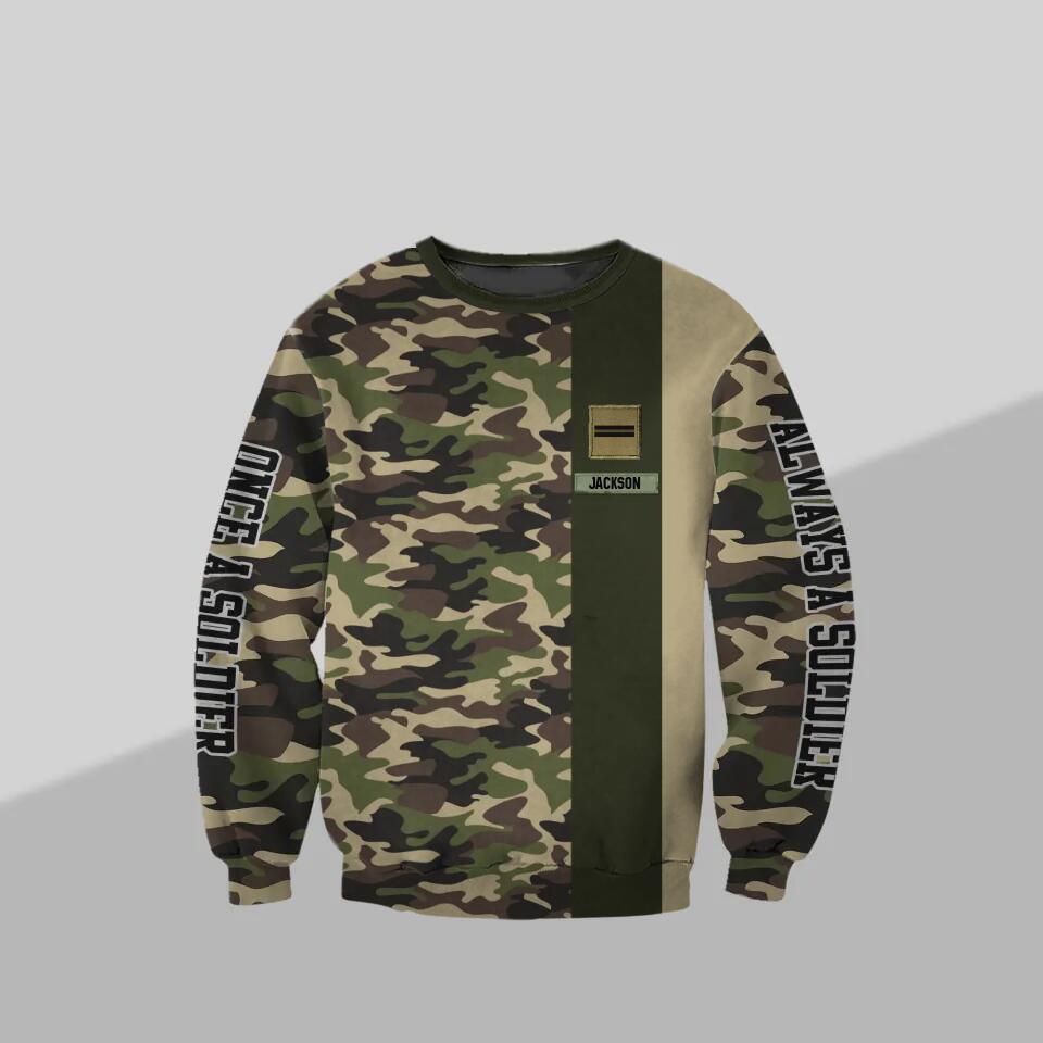 Personalized French Solider/ Veteran One A Soldier Always A Soldier Rank Camo Hoodie or Sweater 3D Printed QTDT0601