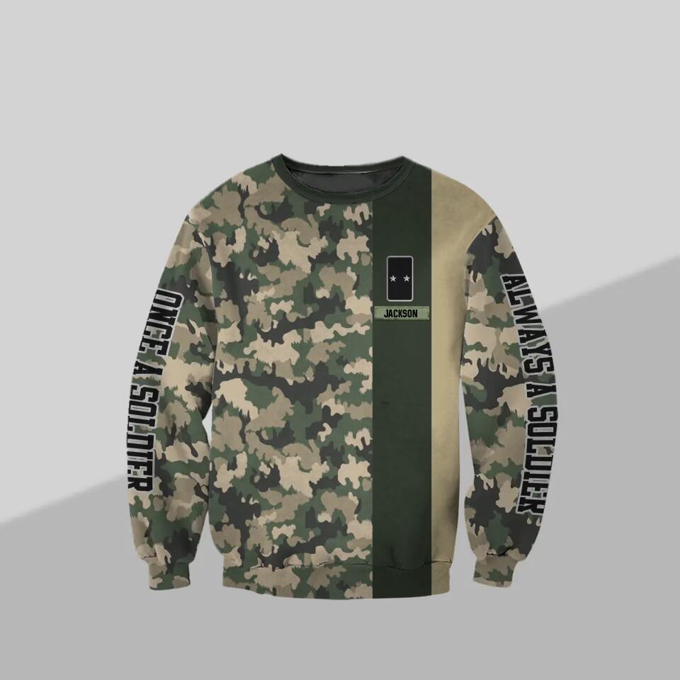 Personalized French Solider/ Veteran One A Soldier Always A Soldier Rank Camo Hoodie or Sweater 3D Printed QTDT0601