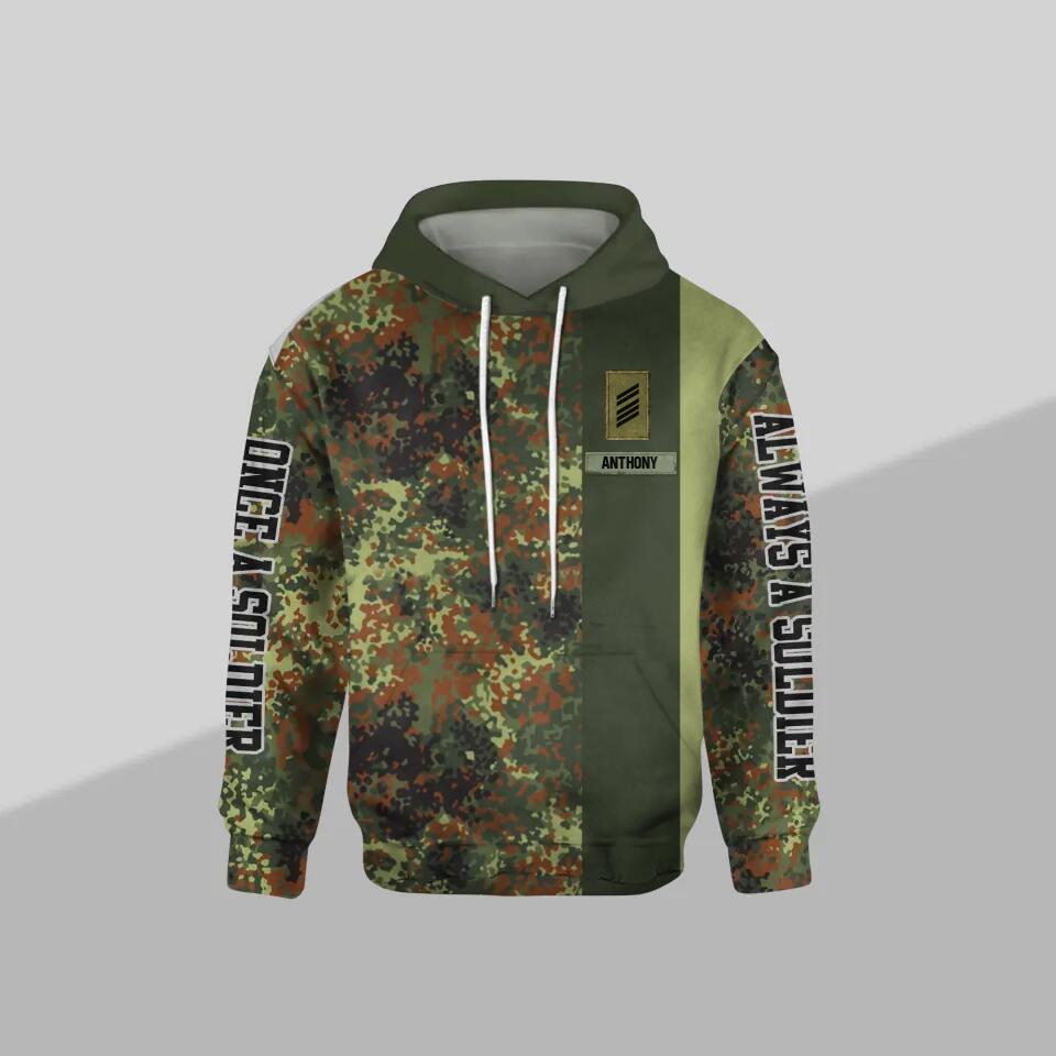 Personalized German Solider/ Veteran One A Soldier Always A Soldier Rank Camo Hoodie or Sweater 3D Printed QTDT0601