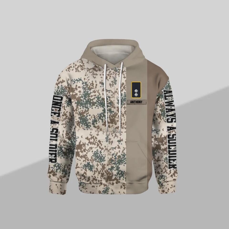 Personalized German Solider/ Veteran One A Soldier Always A Soldier Rank Camo Hoodie or Sweater 3D Printed QTDT0601