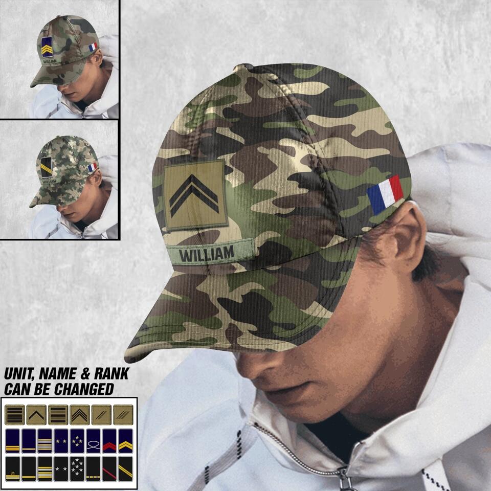 Personalized French Soldier/ Veteran Rank Camo Peaked Cap 3D Printed 23JAN-DT06